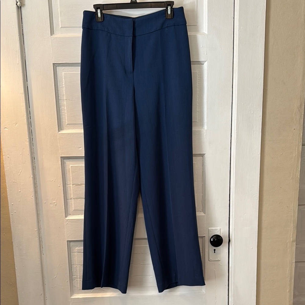 Navy Blue High-Waisted Trousers with Textured Fabric